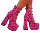 Womens Fashion Round Toe Hollow Out Bowknot Chunky High Heels Platform Shoes New