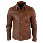 Men's Genuine Lambskin Real Leather Soft Slim Fit Brown Full Sleeve Biker Shirt
