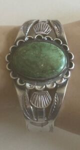 Vintage Navajo Old Pawn Turquoise Sterling Silver Cuff Bracelet Stamped 6.5”