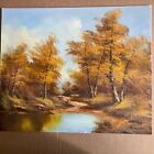 Vintage Original Oil Painting  Lake / Trees 20 X 24 Mounted And Ready To Frame