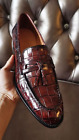 Handmade Men Crocodile Leather brown Bit Loafer Shoes, Peas Shoes, Casual Loafer