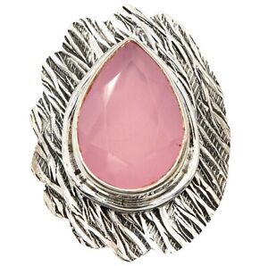 Rose Quartz 925 Solid Sterling Silver Ring Jewelry Sz 6.5 K1-1