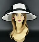 M95( White/Black)Kentucky Derby Church Wedding Royal Ascot Wide Brim Sinamay hat
