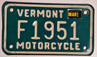 New ListingVermont Vintage Motorcycle License Plate  # F1951 ---- NO RESERVE AUCTION ---