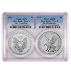2021 $1 T1 and T2 Silver Eagle Set PCGS MS70 First and Last Production Blue L...