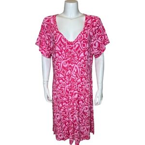 Fresh Produce Womens Emma Dress 1X Pullover V-neck Geometric Swirl Pink Rayon