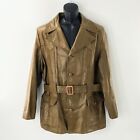 Vtg Mens Short Leather Trench Coat Brown Sears Belted Single Breast Sz 44