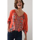 Chico’s Blouse Boho Embellished Coral Turquoise Blooms Pullover Size 2X
