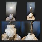 Vintage Milk Glass Quilted Brass Table Lamp 3 Way Hollywood Regency