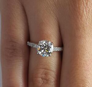 1.75 Ct Pave 4 Prong Round Cut Diamond Engagement Ring SI2 D White Gold Treated