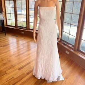 Galina Ivory Beaded Lace Empire Waist Strapless Wedding Gown Bridal Dress Size 4