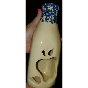 New ListingRare 1995 Alpine Roseville Pottery Milk Bottle- blue Sponge w/ Apple cut-out