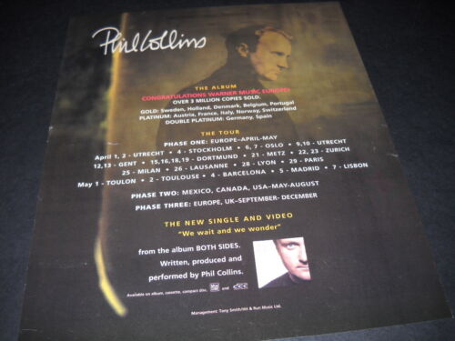 PHIL COLLINS April 1 - May 7, 1994 Europe Tour Dates PROMO POSTER AD