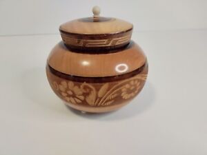 New ListingTan Hand Carved Wooden Urn Trinket Box 5