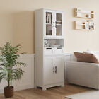 Large Storage Cabinet Kitchen Cabinet with 4 Doors & Adjustable Shelf Cupboard