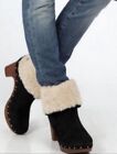 UGG Lynnea Wood Clog Shearling Fur Boots Women Black Leather 8 Exc Condition 🔥