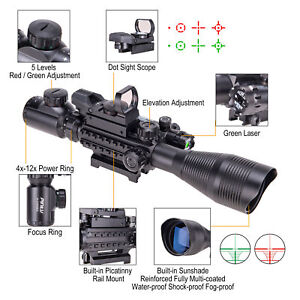 Pinty 4-12X50 Rangefinder Reticle Rifle Scope Green Laser & Dot Sight Tactical