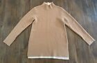 Magaschoni Women's Cashmere Mock Turtle Neck Pullover Sweater Tan Slits Soft M