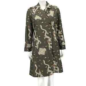 Citron Santa Monica Coat Womens Small Brown Trench Embroidered Chinese Dragons