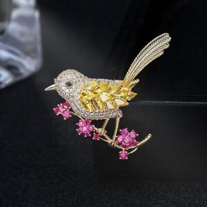 Vintage Hummingbird Bird Flower Woman's Brooch Pin Zircon Crystal