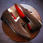 New Handmade Real Suede Leather Tasseled Brown SlipOn Loafer Dress Shoes For Men
