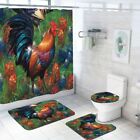 Beautiful Rooster Bathtub Shower Curtain Set Non-Slip Bath Mat Toilet Lid Cover