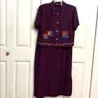 Sag Harbor Deep Dark Purple Fall Print Leaves Cotton 2 Piece Maxi Dress Size 16