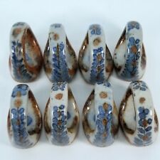 KEN EDWARDS Mexico Pottery Napkin Rings 8 Hand Painted Tonala Blue Brown Floral