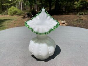 Antique Fenton Emerald Crest Beaded Melon Jack In The Pulpit Vase