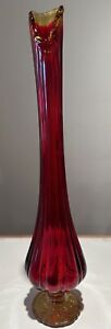 Vintage MCM LE Smith Red Amberina Swung Stretch Art Glass Pedestal Vase 16