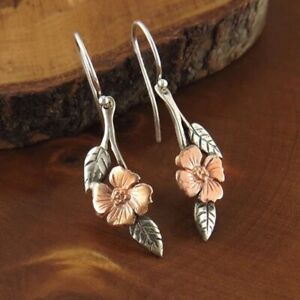 Women 925 Silver Plated Leaves Ear Hook Earrings Engagement Drop Dangle Jewelry