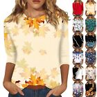 Womens Tops 3/4 Sleeve Round Neck T Shirts Print Graphic Tees Blouses Plus Size