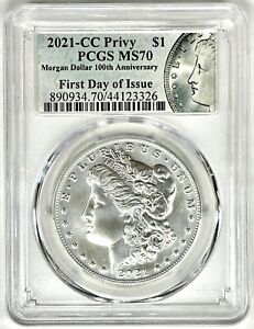 2021 $1 CC PRIVY SILVER MORGAN DOLLAR PCGS MS70 FIRST DAY OF ISSUE CARSON CITY