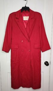 Vtg Pendleton Women Red Virgin Wool Long Pea Trench Coat Double Breasted Sz 8