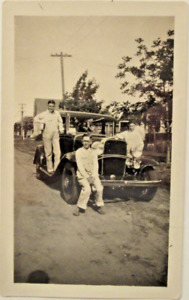 New Listing1932 CHEVROLET SEDAN, and 3 young men, B&W photo, 4 1/2 x 2 3/4