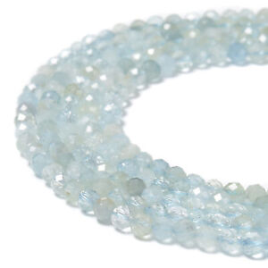 Natural Translucent Aquamarine Faceted Round Beads Size 2mm 3mm 4mm 15.5'' Strd