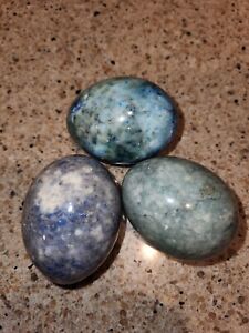 Lot 3 Vtg Stone Eggs Speckled Onyx Alabaster Granite Marble Blue Green Easter 3