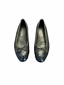 CHANEL ballet flats Olive Green patent leather two tone size 37.5 Women’s