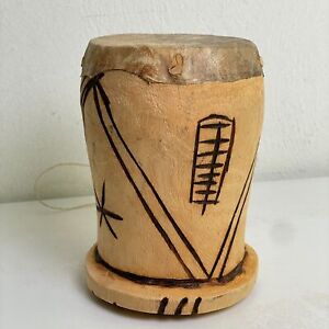 Small wooden & possible deerskin leather tribal primitive handmade djembe drum