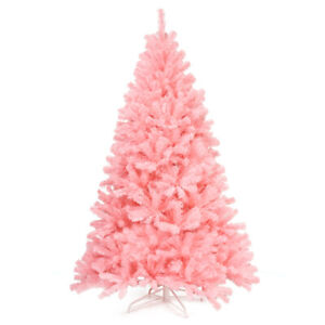 6Ft Hinged Artificial Christmas Tree Full Fir Tree Decoration w/Metal Stand Pink