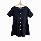 vintage 90s black soft knit babydoll dress S/M grunge button shift mini USA vtg
