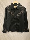VTG SCULLY Black Shirt w/ Black Pearl Snaps Brown Embroidery with Cross  Size Sm