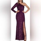 Xscape One Shoulder All Over Sequin Gown in wine color