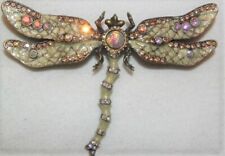 Joan Rivers Fire Opal Glass Cab XV Dragonfly Pin Champagne Enamel Crystal Brooch