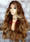 FREE PART LACE FRONT FULL WIG EXTRA LONG WAVY OMBRE BROWN BLONDE MIX HEAT OK NWT