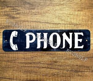 Metal Sign PHONE public pay coin vintage look booth rotary telephone black white