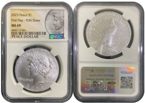 2023  Peace Silver Dollar $1 NGC MS69 First Day  Fun Show