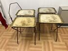 Vintage FOLDING TABLE SET 4 w Carrier mid century modern tv tray metal stand lot