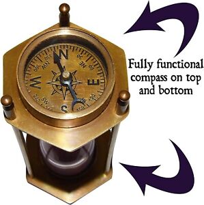 Brass Sand Timer Hourglass with Maritime Brass Compass Elevate Your Space