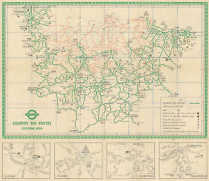 London Transport Bus map Country Area March 1951 old vintage plan chart